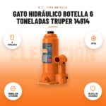 Gato Hidráulico Botella 6 Toneladas Truper 14814: imagen promocional con 6 toneladas, metal, tornillo de extensión, válvula de seguridad