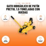 Gato Hidráulico de Patín Pretul 1.5 Toneladas con Ruedas: imagen promocional con 1,5 toneladas, 130 a 300 mm, ruedas giratorias, válvula de seguridad