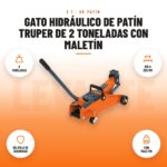 Gato Hidráulico de Patín Truper de 2 Toneladas con Maletín: imagen promocional con 2 toneladas, 125 a 355 mm, válvula de seguridad, con maletín