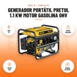 Generador Portátil Pretul 1.1 kW Motor Gasolina OHV: imagen promocional con 1000 w, motor gasolina, motor ohv, sensor de aceite