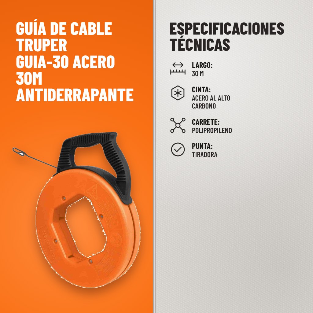 Especificaciones técnicas de Guía de Cable Truper GUIA-30 Acero 30m Antiderrapante