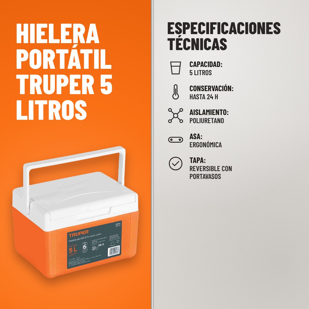 Especificaciones técnicas de Hielera Portátil Truper 5 Litros