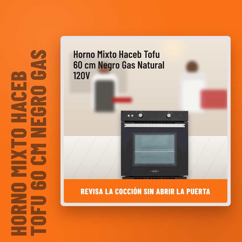 Horno Mixto Haceb Tofu 60 cm Negro Gas Natural 120V en una cocina con un profesional al fondo