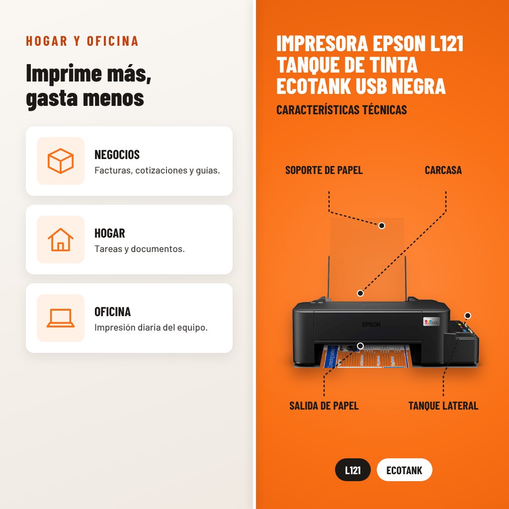 Impresora Epson L121 Tanque de Tinta EcoTank USB Negra: usos y características técnicas señaladas