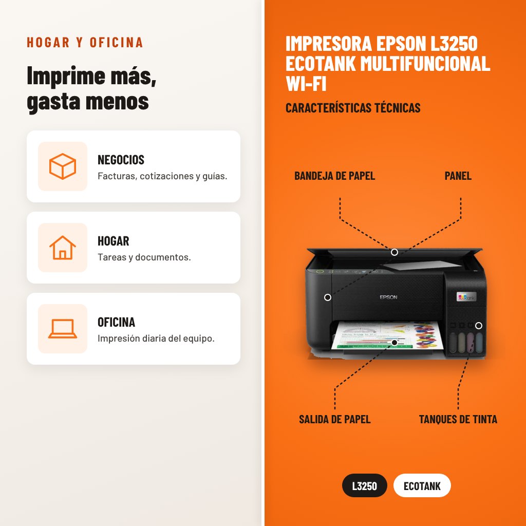 Impresora Epson L3250 EcoTank Multifuncional Wi-Fi: usos y características técnicas señaladas
