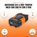 Inversor 12V a 110V Truper INCO-200 200 W con 2 USB: imagen promocional con 200 w, 12 v a 120 v, 2 puertos usb, protección sobrecarga
