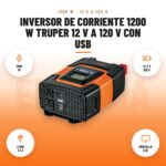 Inversor de corriente 1200 W Truper 12 V a 120 V con USB: imagen promocional con 1200 w, 12 v a 120 v, 2 usb 3,1 a, pantalla lcd