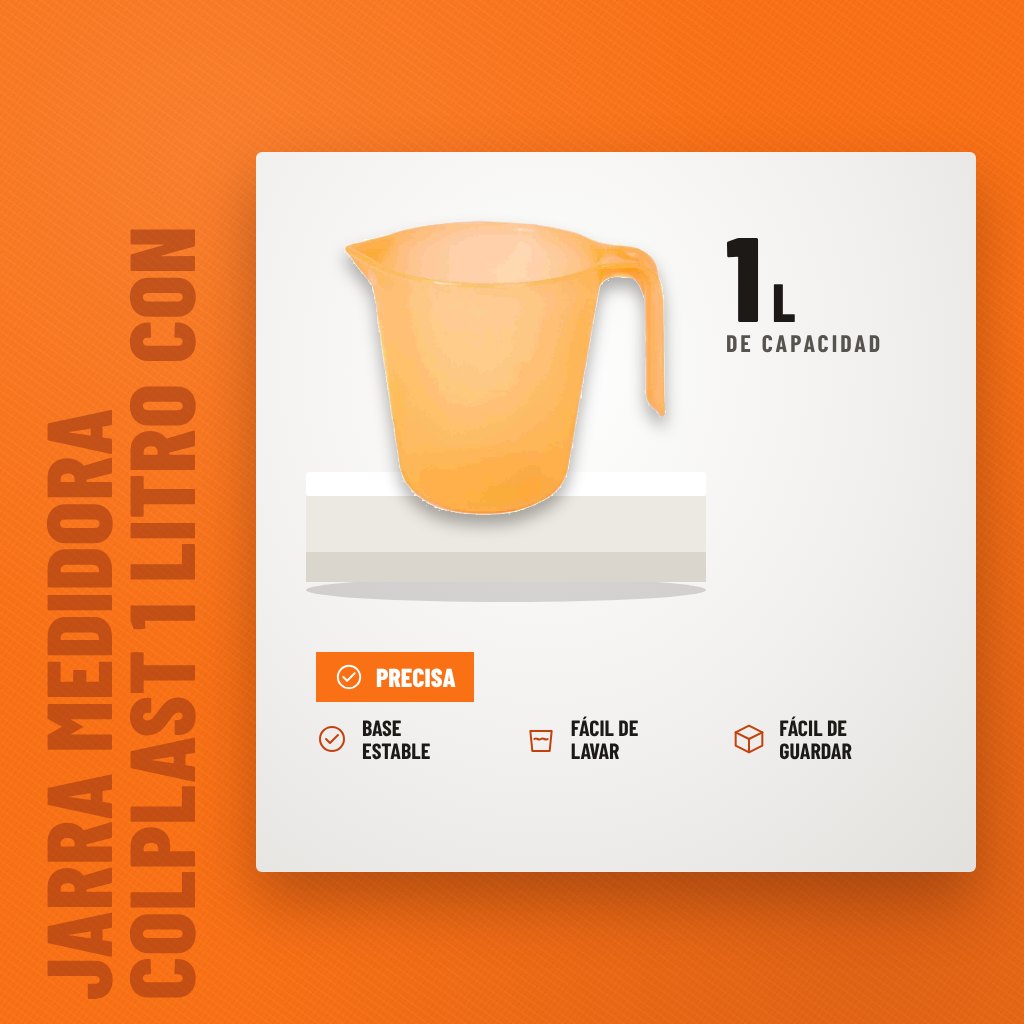 Jarra Medidora Colplast 1 Litro con Pico Vertedor sobre soporte con sus beneficios principales