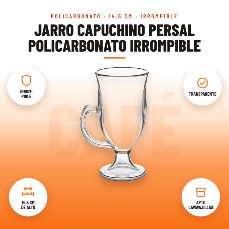 Jarro Capuchino Persal Policarbonato Irrompible: imagen promocional con irrom- pible, transparente, 14,5 cm de alto, apto lavavajillas