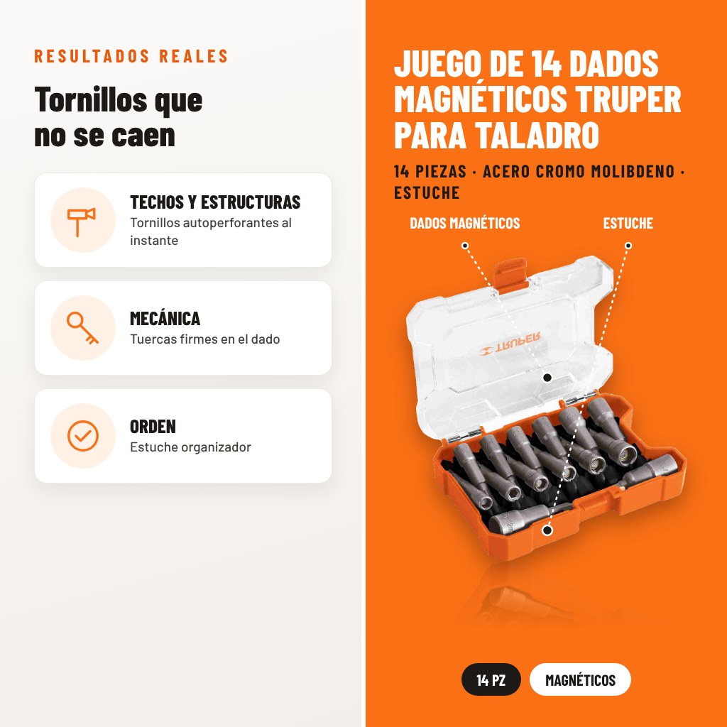 Juego de 14 Dados Magnéticos Truper para Taladro: resultados de uso y características técnicas señaladas