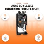 Juego de 8 Llaves Combinadas Truper Expert JC-8XP: imagen promocional con 8 piezas, cromo vanadio, juego expert, con estuche