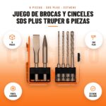 Juego de Brocas y Cinceles SDS Plus Truper 6 Piezas: imagen promocional con 6 piezas, sds plus, punta carburo, estuche incluido