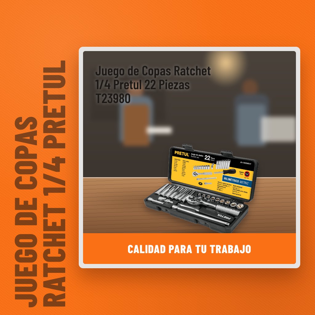 Juego de Copas Ratchet 1/4 Pretul 22 Piezas T23980 en un taller con un profesional al fondo