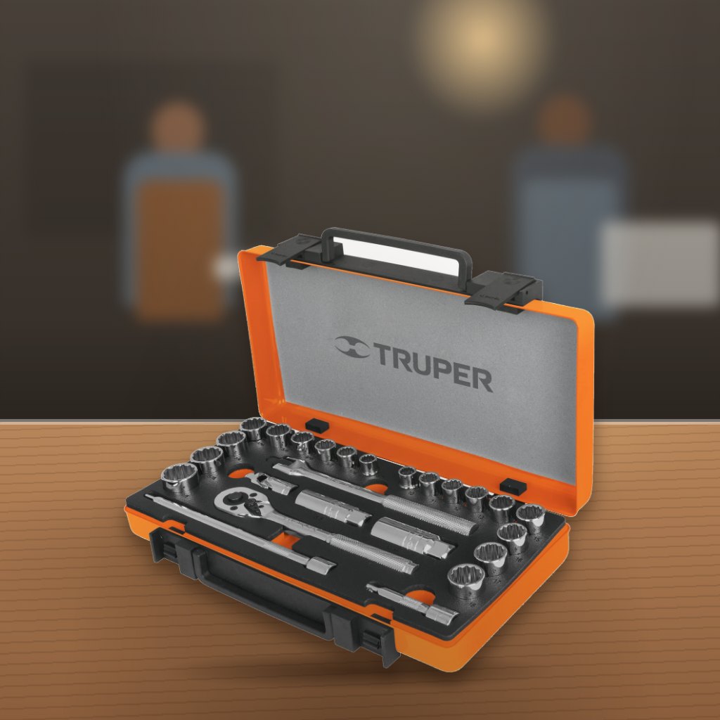 Juego de Dados 3/8 Truper 25 Piezas con Estuche Metálico en un taller
