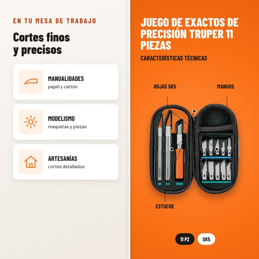 Juego de Exactos de Precisión Truper 11 Piezas: usos y características técnicas señaladas