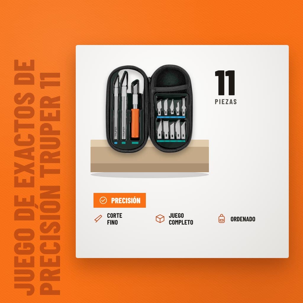 Juego de Exactos de Precisión Truper 11 Piezas sobre soporte con sus beneficios principales