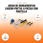 Juego de herramientas casero Pretul 6 piezas con martillo: imagen promocional con 6 piezas, martillo, flexómetro 3 m, cutter