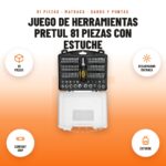 Juego de Herramientas Pretul 81 Piezas con Estuche: imagen promocional con 81 piezas, desarmador matraca, comfort grip, estuche