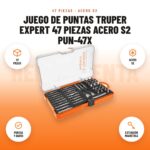 Juego de Puntas Truper Expert 47 Piezas Acero S2 PUN-47X: imagen promocional con 47 piezas, acero s2, puntas y dados, extensión magnética