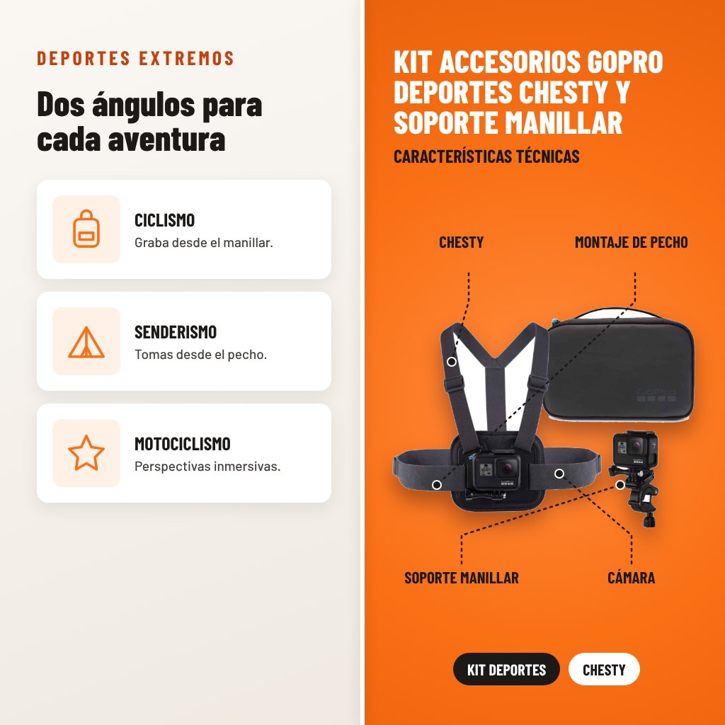 Kit Accesorios GoPro Deportes Chesty y Soporte Manillar: usos y características técnicas señaladas