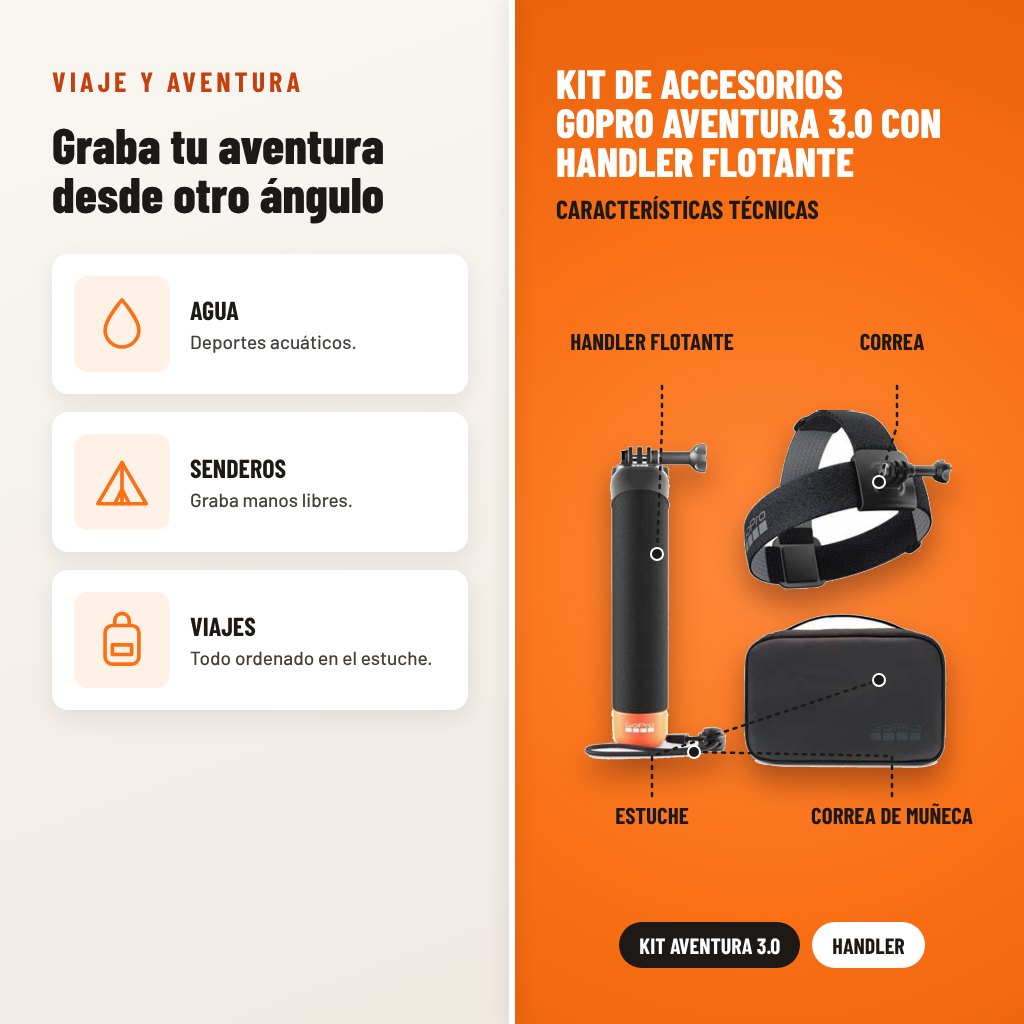 Kit de Accesorios GoPro Aventura 3.0 con Handler Flotante: usos y características técnicas señaladas