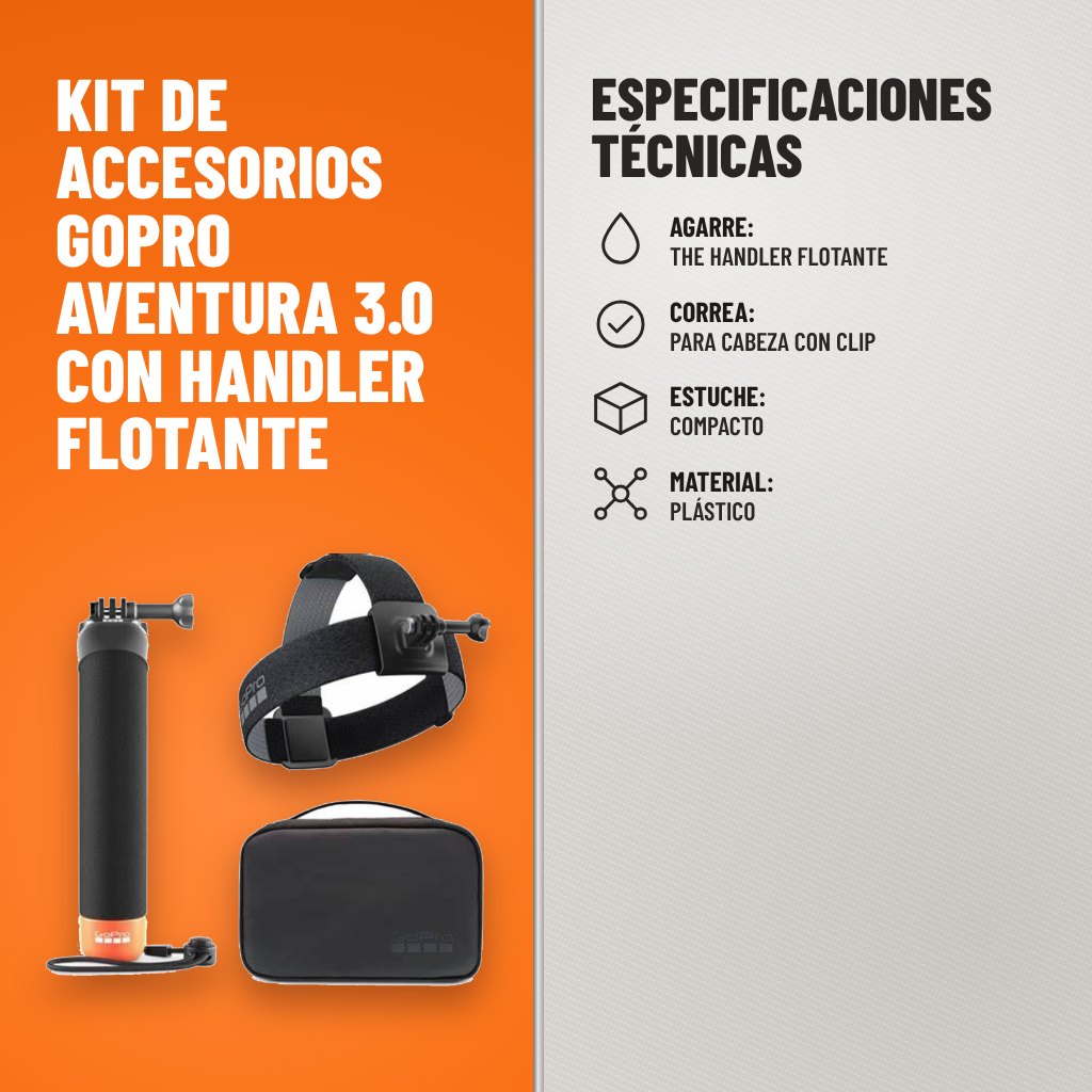 Especificaciones técnicas de Kit de Accesorios GoPro Aventura 3.0 con Handler Flotante