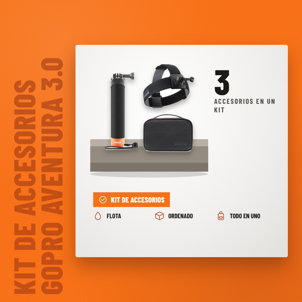 Kit de Accesorios GoPro Aventura 3.0 con Handler Flotante sobre soporte con sus beneficios principales