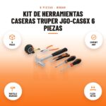 Kit de Herramientas Caseras Truper JGO-CAS6X 6 Piezas: imagen promocional con 6 piezas, comfort grip, martillo imantado, flexó- metro