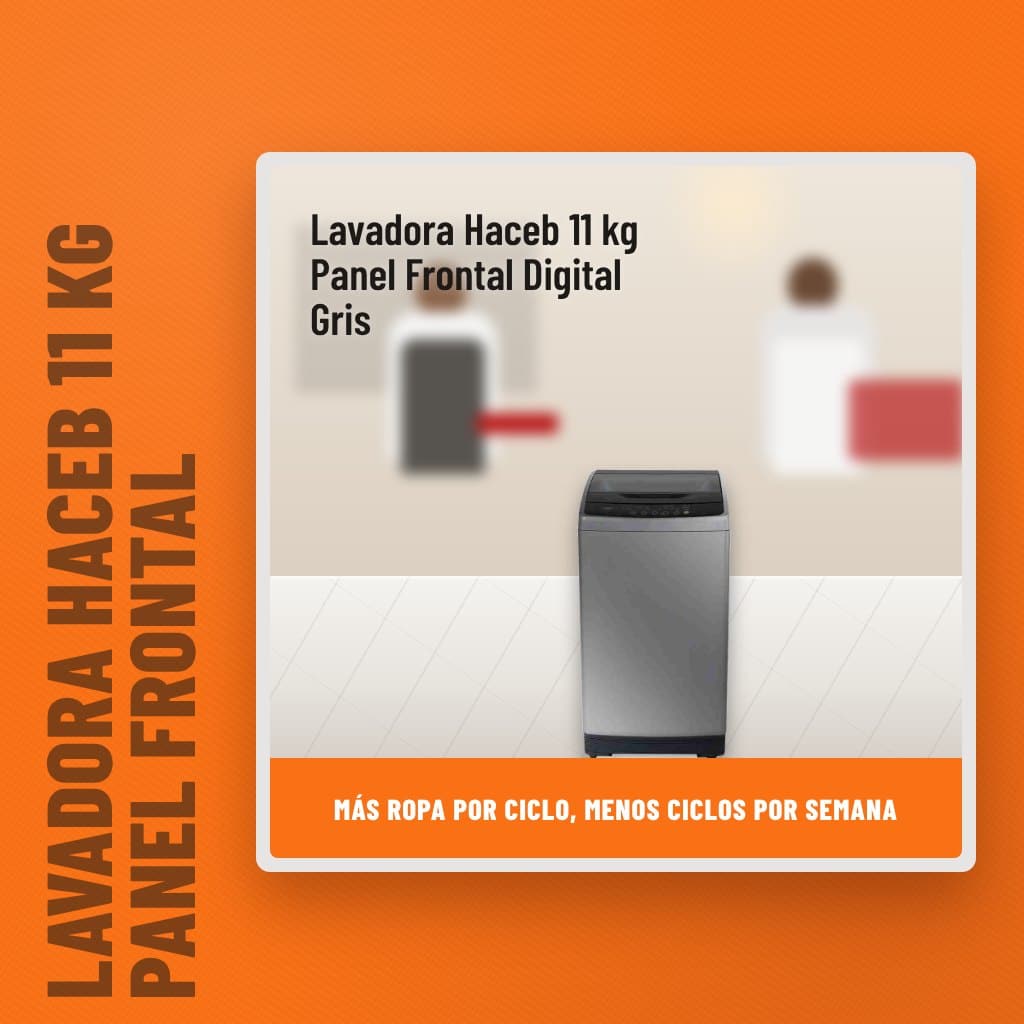 Lavadora Haceb 11 kg Panel Frontal Digital Gris en una cocina con un profesional al fondo
