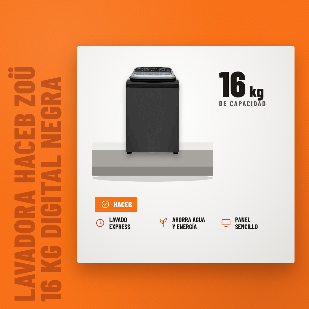 Lavadora Haceb Zoü 16 kg Digital Negra Carga Superior sobre soporte con sus beneficios principales