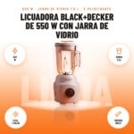 Licuadora Black+Decker de 550 W con Jarra de Vidrio: imagen promocional con 550 w, vidrio 1,5 l, 2 vel. + pulso, tritura hielo
