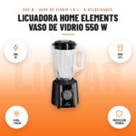 Licuadora Home Elements Vaso de Vidrio 550 W: imagen promocional con 550 w, vaso 1,5 l, 8 vel. + pulso, protección térmica
