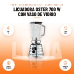 Licuadora Oster 700 W con Vaso de Vidrio: imagen promocional con 700 w, vaso 1,25 l, acople metálico, garantía 2 años