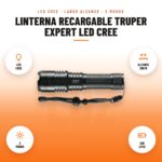 Linterna Recargable Truper Expert LED CREE: imagen promocional con led cree, alcance 200 m, 3 modos, ion litio