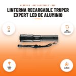 Linterna Recargable Truper Expert LED de Aluminio: imagen promocional con led, haz ajustable, carga usb, aluminio