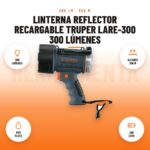 Linterna Reflector Recargable Truper LARE-300 300 Lúmenes: imagen promocional con 300 lúmenes, alcance 350 m, ip67 flota, ion litio