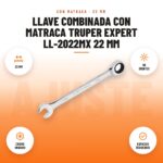 Llave Combinada con Matraca Truper Expert LL-2022MX 22 mm: imagen promocional con 22 mm, 90 dientes, cromo vanadio, espacios reducidos