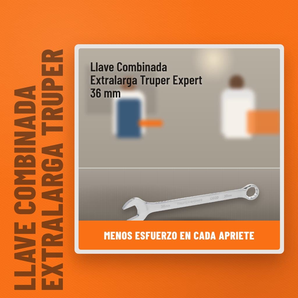 Llave Combinada Extralarga Truper Expert 36 mm en una obra con un profesional al fondo
