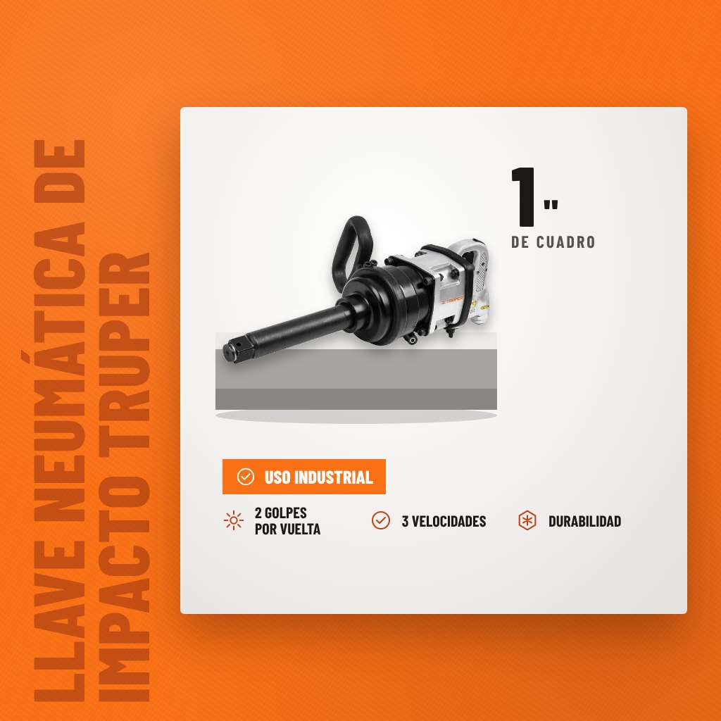 Llave Neumática de Impacto Truper TPN-797 Cuadro 1" Industrial sobre soporte con sus beneficios principales