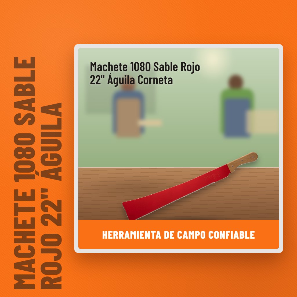 Machete 1080 Sable Rojo 22" Águila Corneta en la finca con un profesional al fondo