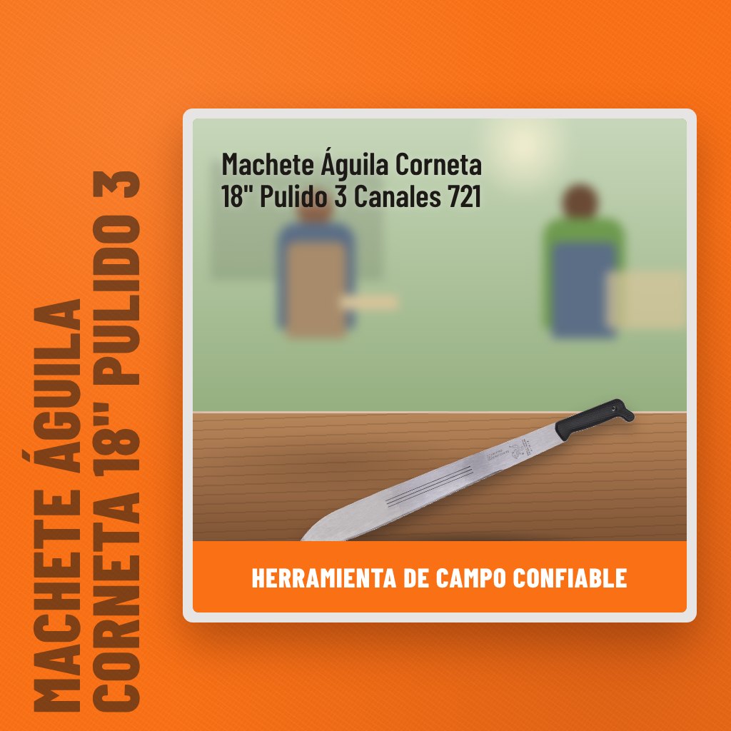 Machete Águila Corneta 18" Pulido 3 Canales 721 en la finca con un profesional al fondo