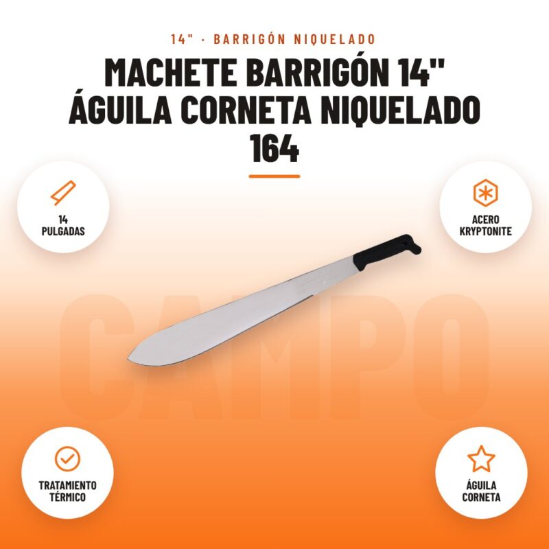 Machete Barrigón 14" Águila Corneta Niquelado 164: imagen promocional con 14 pulgadas, acero kryptonite, tratamiento térmico, águila corneta
