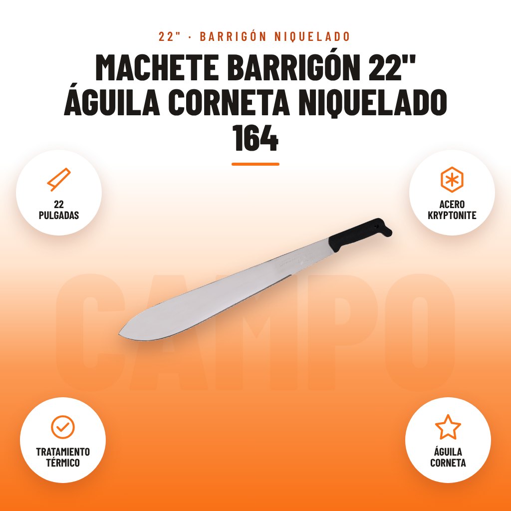 Machete Barrigón 22" Águila Corneta Niquelado 164: imagen promocional con 22 pulgadas, acero kryptonite, tratamiento térmico, águila corneta