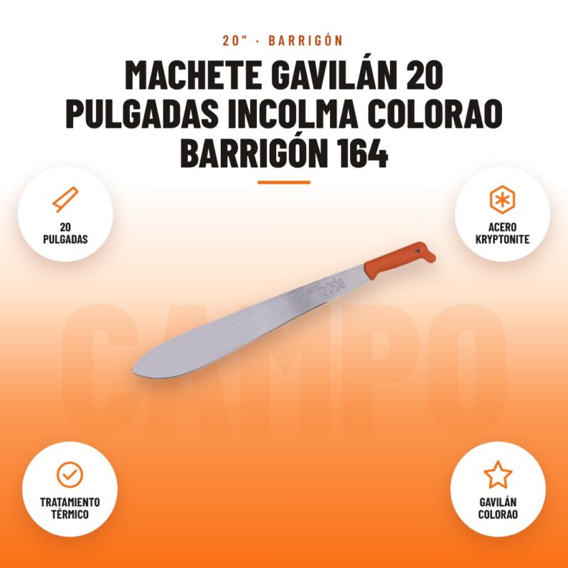 Machete Gavilán 20 Pulgadas Incolma Colorao Barrigón 164: imagen promocional con 20 pulgadas, acero kryptonite, tratamiento térmico, gavilán colorao