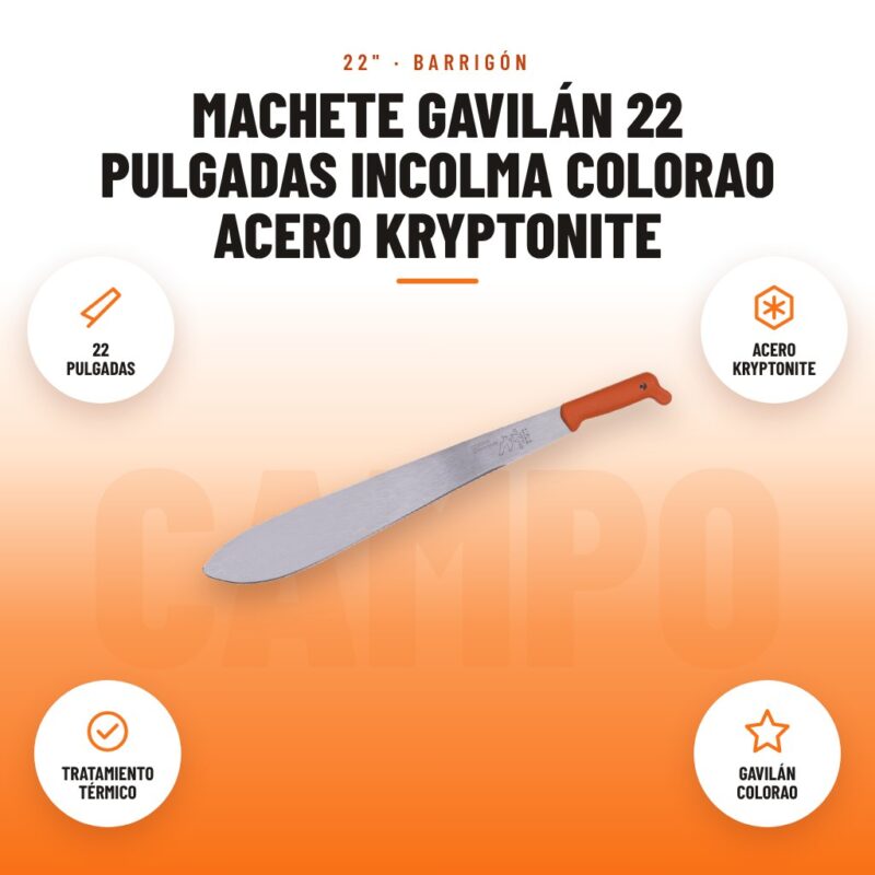 Machete Gavilán 22 Pulgadas Incolma Colorao Acero Kryptonite: imagen promocional con 22 pulgadas, acero kryptonite, tratamiento térmico, gavilán colorao