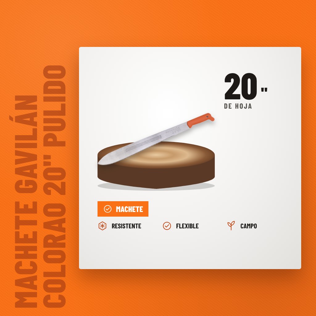 Machete Gavilán Colorao 20" Pulido 721 sobre soporte con sus beneficios principales