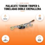 Malacate Tensor Truper 4 Toneladas Doble Cremallera: imagen promocional con 4 toneladas, acero aleado, doble cremallera, ganchos forjados
