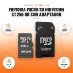 Memoria Micro SD Hikvision C1 256 GB con Adaptador: imagen promocional con 256 gb microsdxc, lectura 92 mb/s, full hd y 4k, adaptador sd