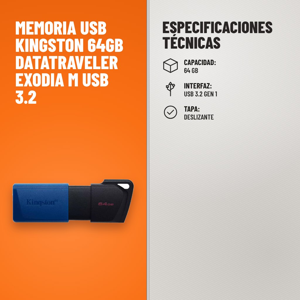 Especificaciones técnicas de Memoria USB Kingston 64GB DataTraveler Exodia M USB 3.2
