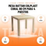Mesa Rattan Colplast Coral 80 cm para 4 Puestos: imagen promocional con ø 80 cm, 4 puestos, protec- ción uv, imper- meable